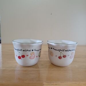 2- Bake w/Heartfelt Wishes Scalloped  Ceramic Scalloped Sauce /Custard Cups